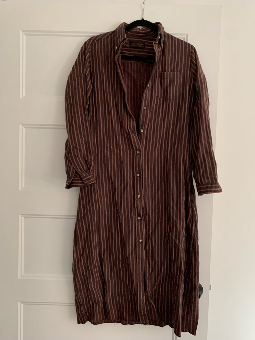 Eddie Bauer Brown Striped Button-Front Long Shirt Dress Size Medium Cotton